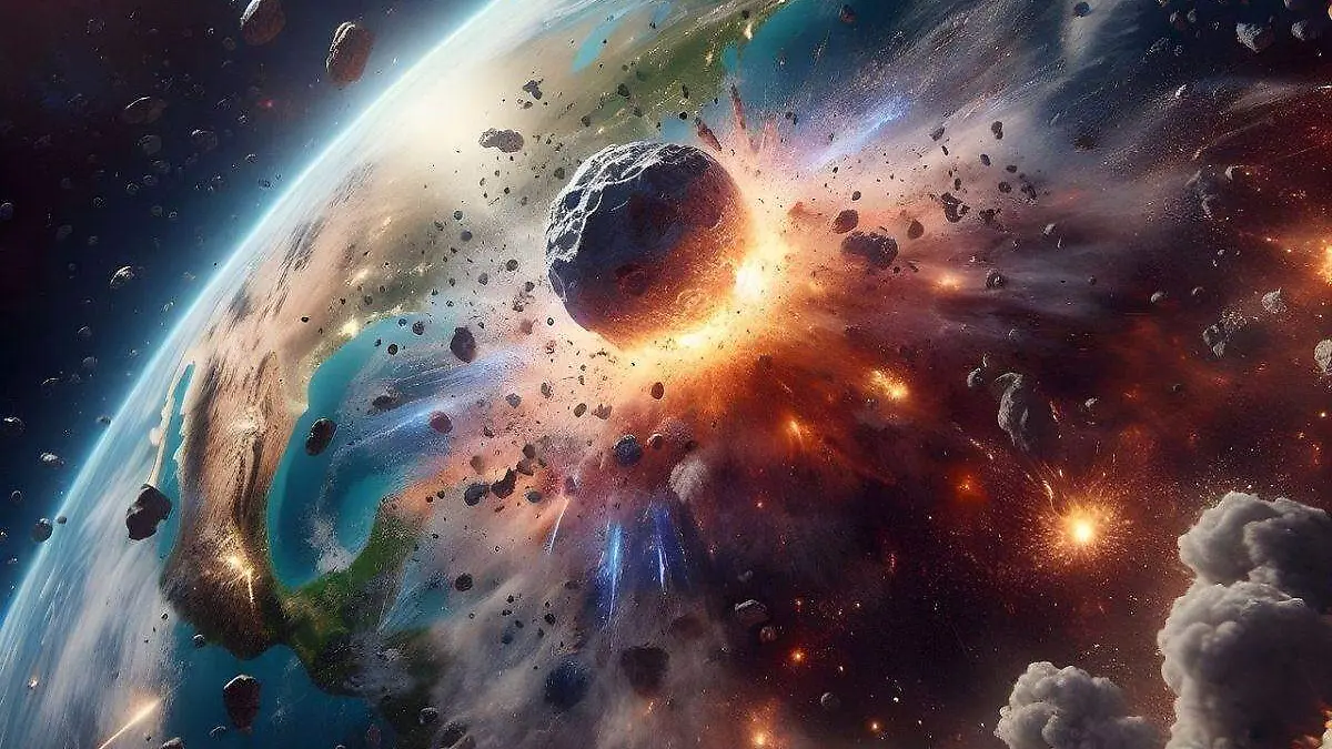 Ilustracion impacto meteorito a la Tierra